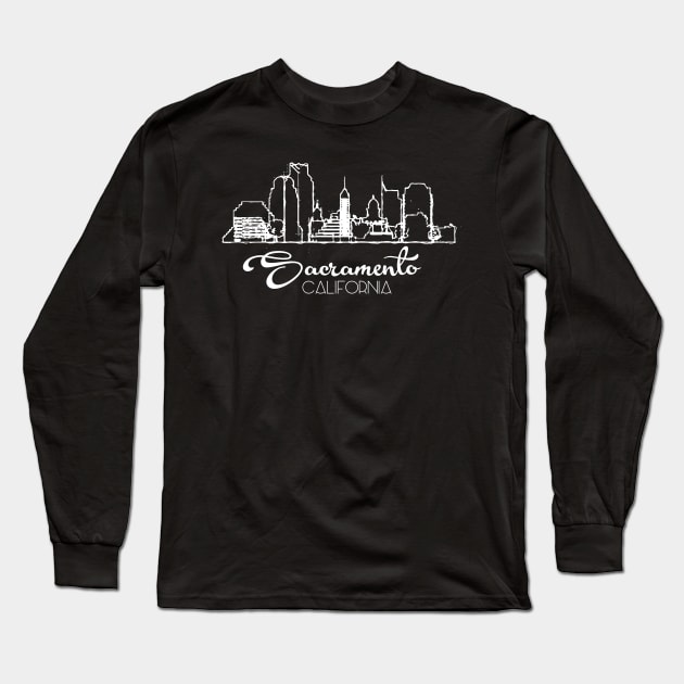 Sacramento Sketch art skyline Long Sleeve T-Shirt by DimDom